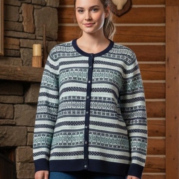 croft & barrow Sweaters - Croft‎ & Barrow $54 XXL Navy Teal White Fair Isle Button Front Knit Sweater